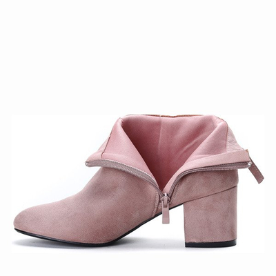 Botki z kokardką w kolorze brudnego różu na słupku Leila - Obuwie