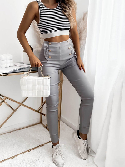 Svetlosivé dámske tegingové nohavice s gombíkmi - Oblečenie
