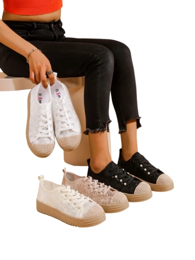 Royalfashion Dámske čipkované tenisky so trblietkami Nille