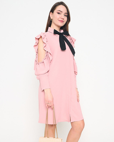 Šaty v štýle koralovej košele s volánikmi a mašľou - Oblečenie