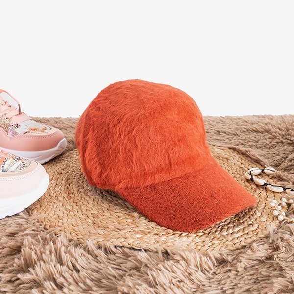 Oranžová kožušinová čiapka so šiltom - Čiapky