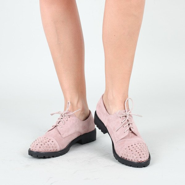 Różowe półbuty z cyrkoniami Ashley- Obuwie