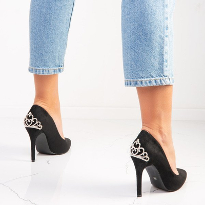 Čierne vysoké podpätky s dekoráciou Devya - Obuv