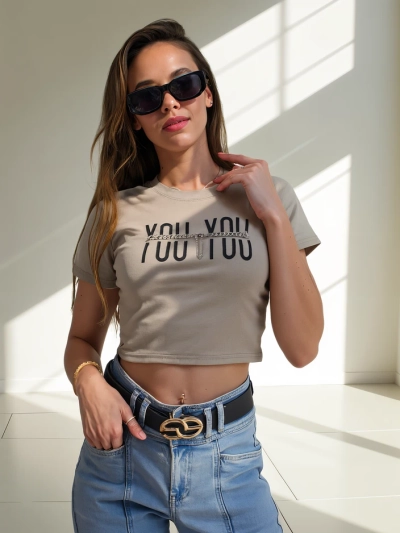 Royalfashion Dámsky bavlnený crop top s nápisom