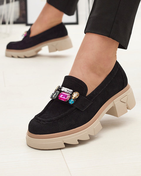 Čierne ažurové dámske mokasíny s ozdobou Bokkso - Obuv