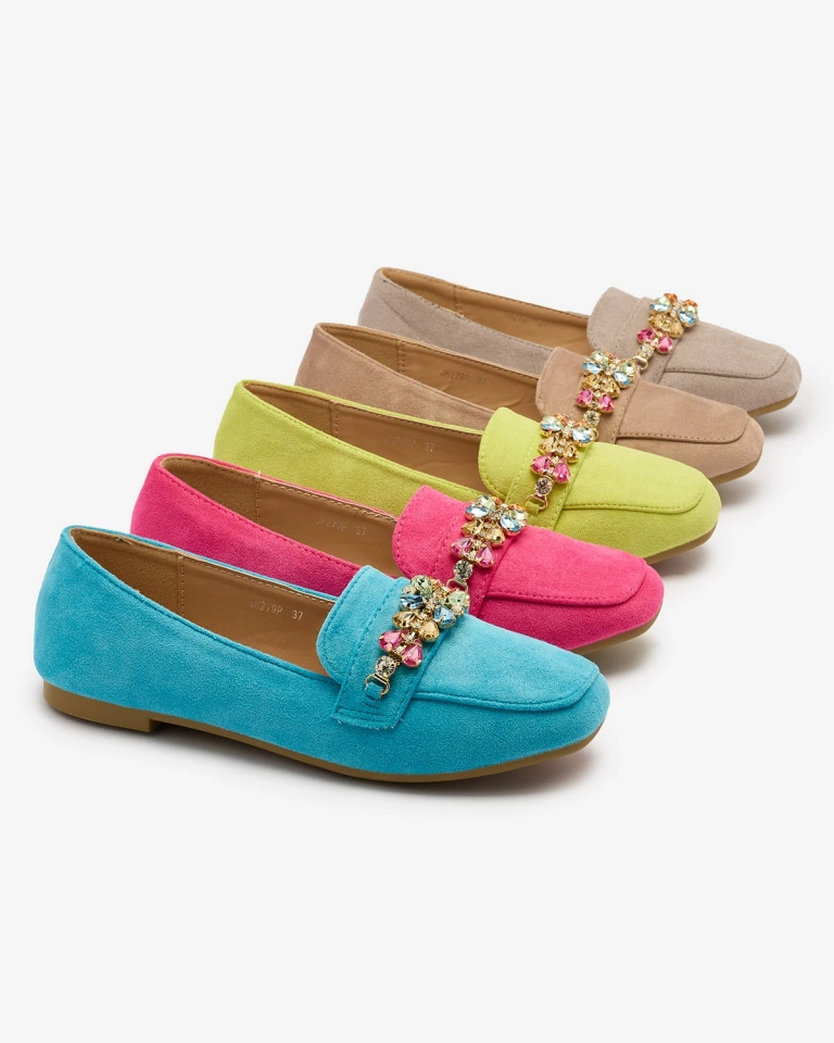 Royalfashion Neónovo zelené dámske mokasíny s kryštálmi Olkeri