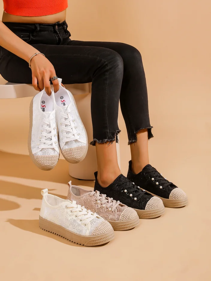 Royalfashion Dámske čipkované tenisky so trblietkami Nille