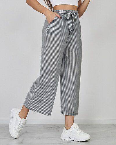 Royalfashion Dámske široké 7/8 pruhované nohavice