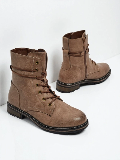 Eko usnjeni ženski gležnarji z vezalkami Ravonna