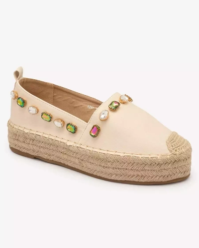 OUTLET Royalfashion Dámske espadrilky s kryštálmi v béžovej farbe Ziennie