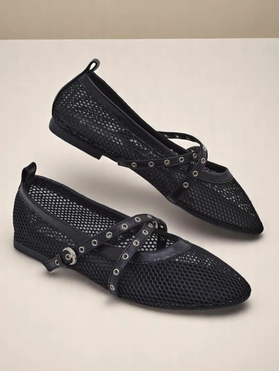 Balerinke Royalfashion Arethusa Nero iz mrežice s plosko peto