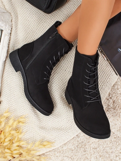 Eko skórzane matowe sznurowane botki damskie Treviline