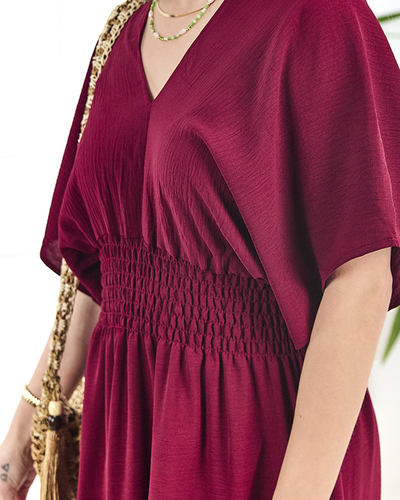 Bordové dámske midi šaty PLUS SIZE- Oblečenie