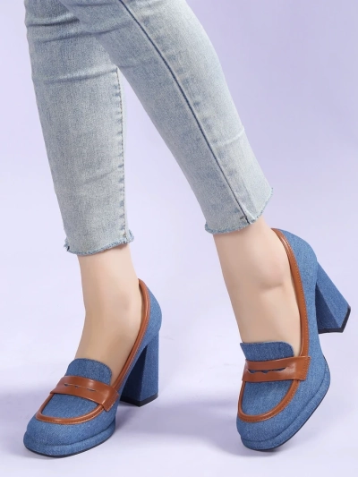 Royalfashion Dámske denimové mokasíny na blokovom podpätku Jozenas
