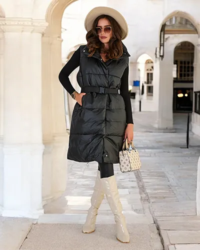 Royalfashion Dlhá dámska vesta a'la koža