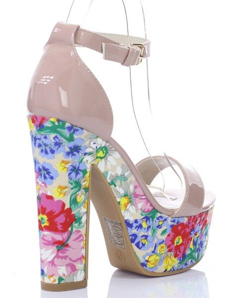 Ružové kvetované sandále na platforme Marie- Obuv