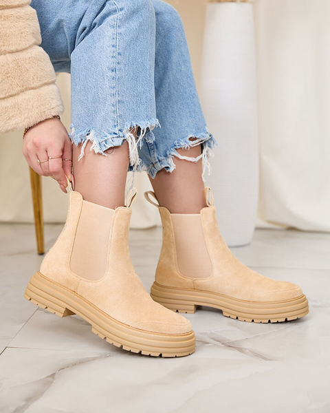 Royalfashion Béžové dámske čižmy s ozdobným remienkom Loffdo