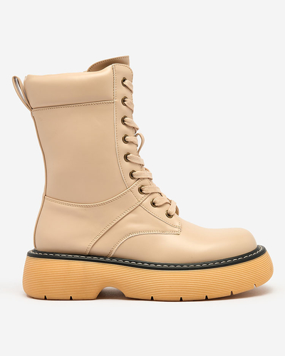 Royalfashion Béžové dámske šnurovacie čižmy na pevnej podrážke Diret