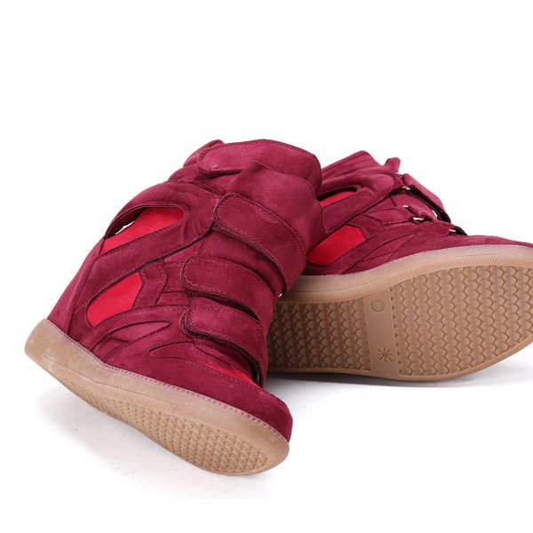 Bordowe sneakersy na koturnie Barbra - Obuwie