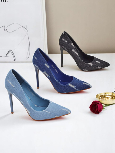 Royalfashion Dámske lodičky na vysokom opätku Denim Chic