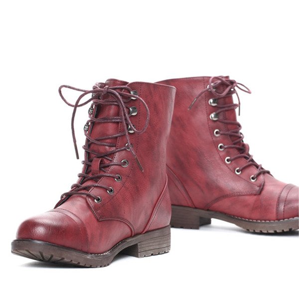 Bordowe Workery Lucy - Obuwie