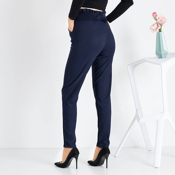 Tmavomodré dámske nohavice do vrecka s vysokým pásom - Nohavice