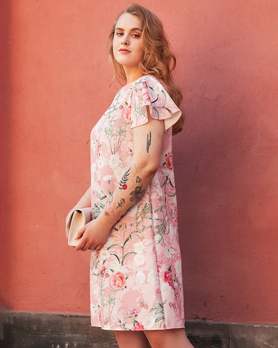 Dámske ružové kvetinové trapézové šaty - Oblečenie