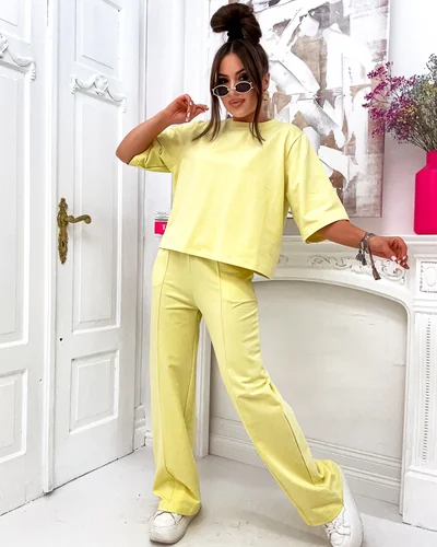 Royalfashion Dámsky bavlnený set so širokými nohavicami