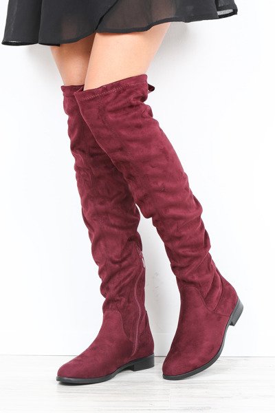 Bordowe kozaki na płaskim obcasie Kalina- Obuwie