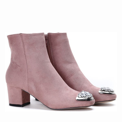 Różowe botki z ozdobnym noskiem  na niskim słupku Hayley - Obuwie