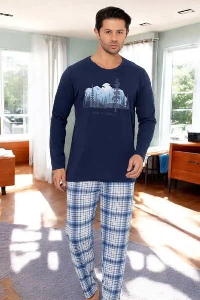 Royalfashion Pánske kárované bavlnené pyžamo