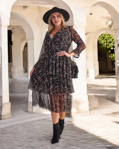 Royalfashion Čierne vzorované dámske maxi šaty