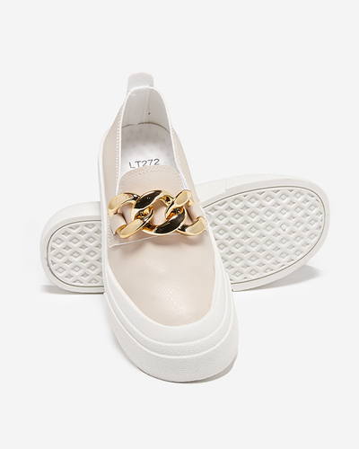 Béžové dámske nazúvacie topánky na hrubšej podrážke s ozdobou Senula - Obuv