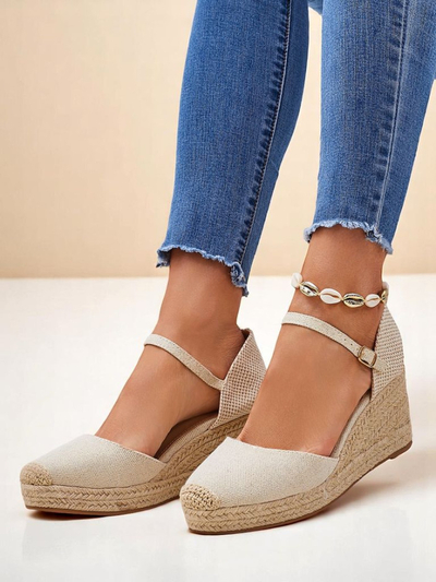 Ženski sandali s polno peto Callista Royalfashion bež eko usnje