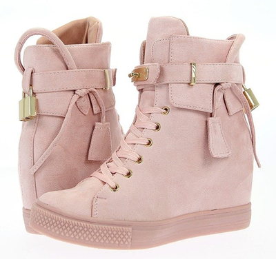 Różowe sneakersy na koturnie - Obuwie