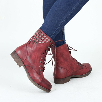 Bordowe Workery Lucy - Obuwie