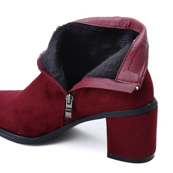 Bordowe botki na słupku Isabelle - Obuwie