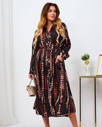 Royalfashion Čiernohnedé vzorované dámske maxi šaty