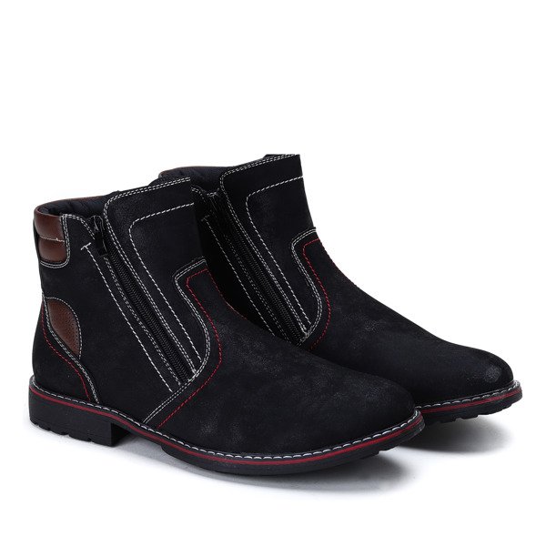 Czarne, męskie botki wykonane ze skóry ekologicznej zamszowej- Obuwie