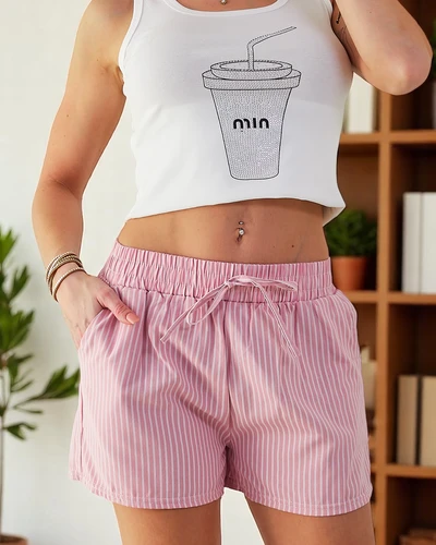 Royalfashion Dámske šortky s elastickým pásom a šnúrkami v pruhovanom vzore