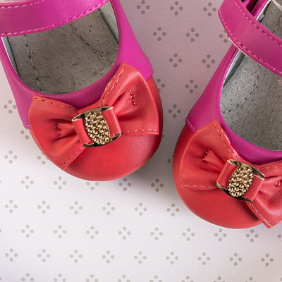 Dievčenské balerínky fuchsie s koralovou špičkou a mašličkou Eligia - Topánky