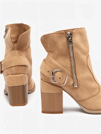 Svetlohnedé eko semišové dámske čižmy na stĺpiku Emrica - Footwear