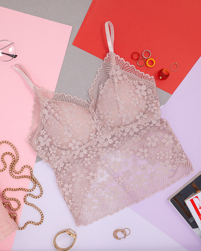 Dámska ružová púdrová čipkovaná podprsenka bralette - Spodná bielizeň