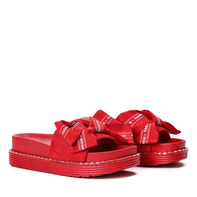 Červené žabky na silné platformě s ozdobným lukem Elemi - Obuv 1