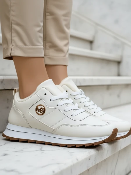 Royalfashion Alba Ženske podložene superge bele Eko usnje na platformi