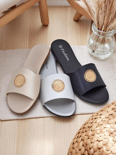 Royalfashion Ženski natikači z ravnim podplatom Golden Slip