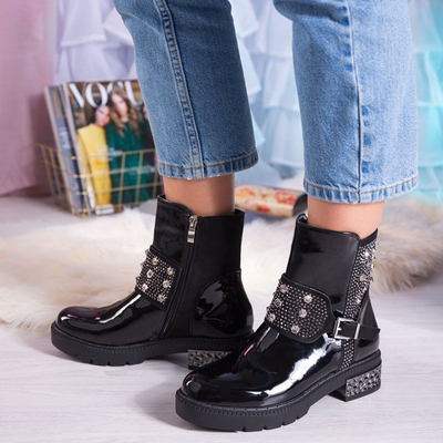 Czarne botki z ozdobami Janet  - Obuwie