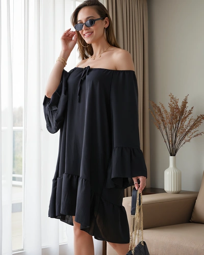 Royalfashion Dámske šaty bez ramienok s volánmi oversize