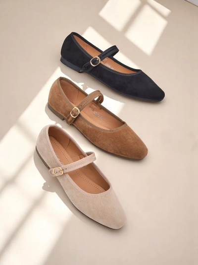 Royalfashion dámske balerínky z eco semišu s remienkom Ernie