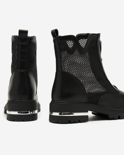 Čierne dámske čižmy na plochých podpätkoch so sieťovinou Rollys - Obuv